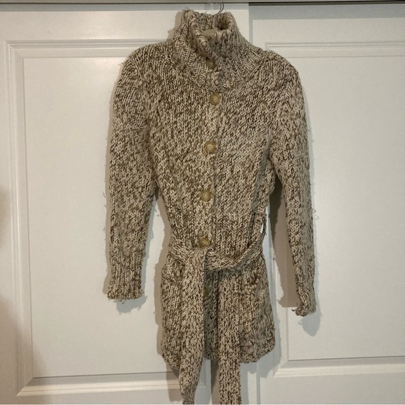 Gap Wool Blend Chunky Knit Belted Button Down Cardigan w/Pockets Size Small - Picture 1 of 10